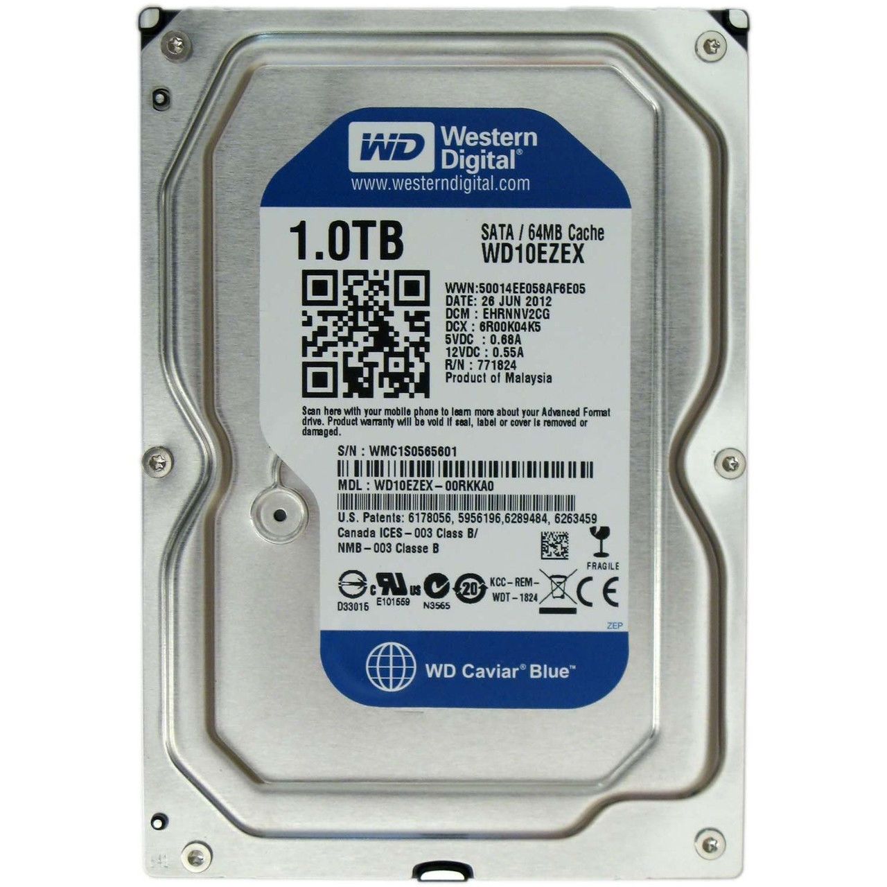 Жесткий диск 3.5" 1TB WD Blue (WD10EZEX) (7200об/м, 64MB, SATA600, для настольных ПК, AF 4Kn) OEM