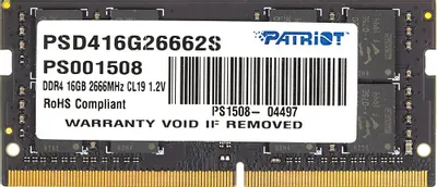 Память SODIMM DDR4 16GB (PC4-21300, 2666MHz) Patriot (1шт x 16ГБ, CL 19-19-19-43, 1.2 В, Dual rank x8, высота 30 мм) [ PSD416G26662S ]